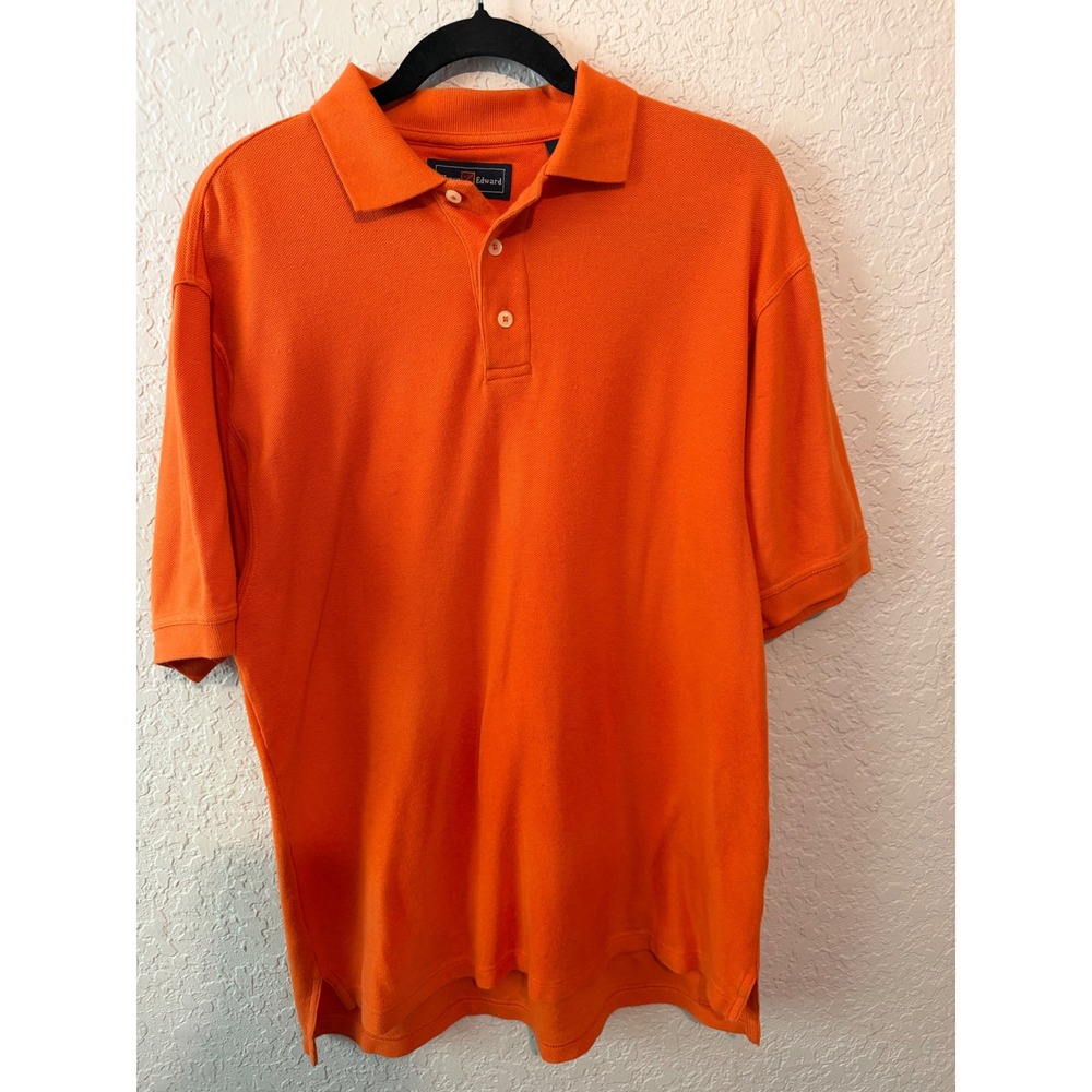 Chase Edward Orange Cotton Pique Polo Shirt Size M Preppy Golf Classic Vibrant